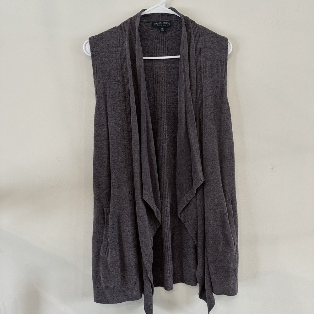 NWOT Barefoot Dreams CozyChic Ultra Lite Shawl Pointelle Vest Dark Gray S/M‎